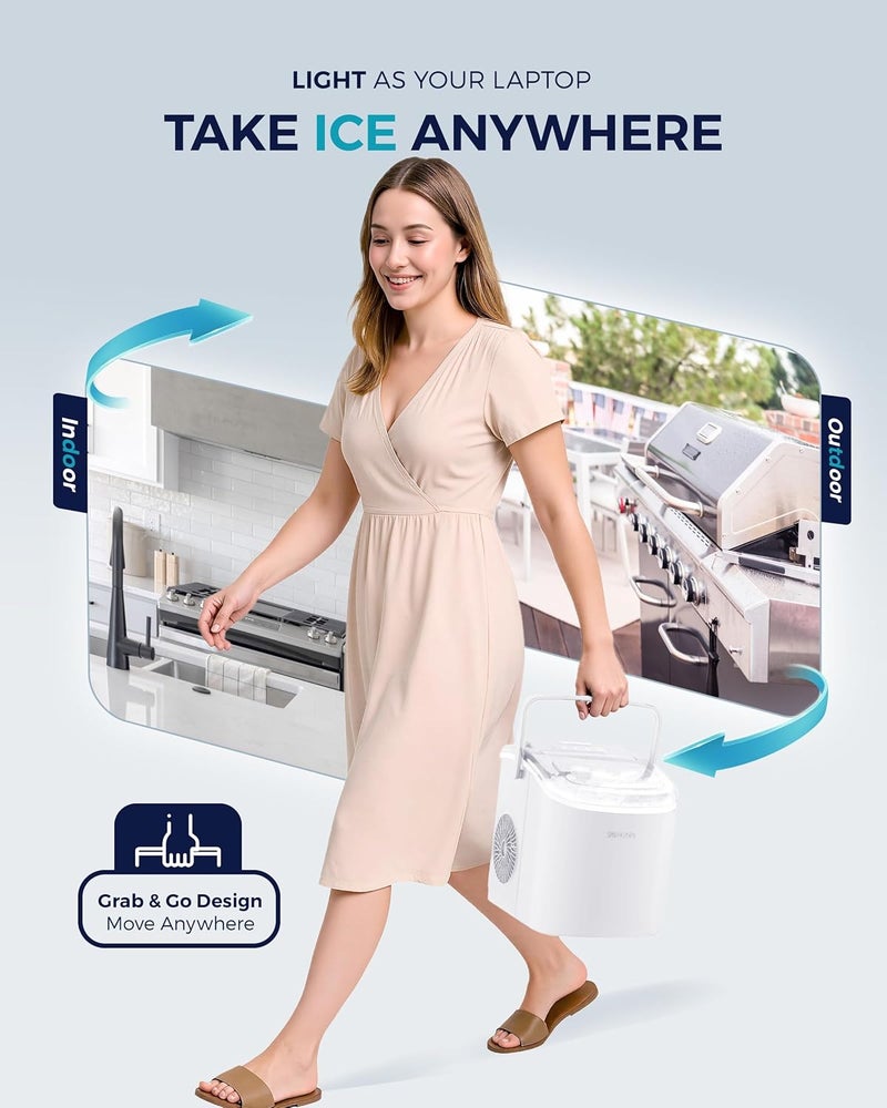 EUHOMY Countertop Ice Maker Machine with Handle, 26lbs Per Day, 9 Ice Cubes Ready in 6 Mins, Auto-Cleaning Portable Ice Maker with Basket and Scoop, for Home/Kitchen/Camping/RV (White) - Image 4
